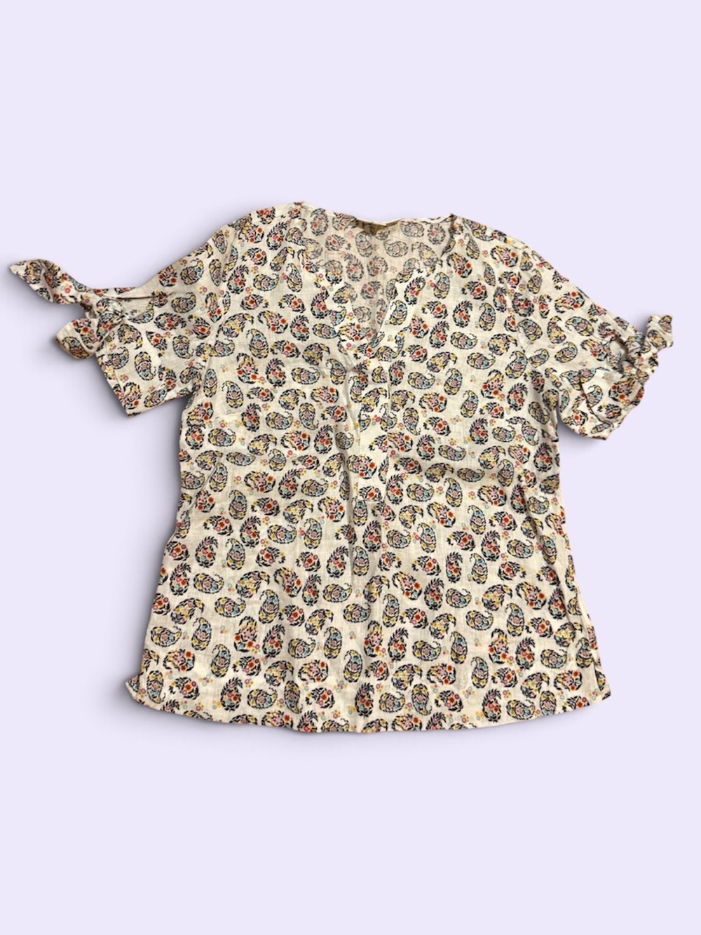 Charter Club Cream Paisley Short-Sleeve Blouse